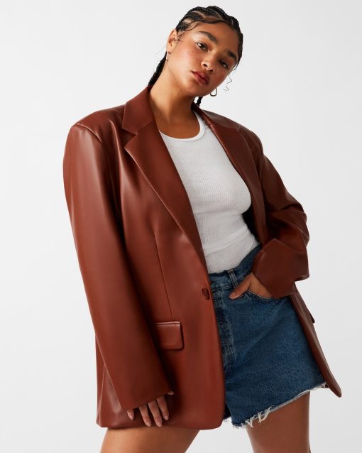 IMAAN FAUX LEATHER BLAZER COGNAC - SM REBOOTED - Image 2