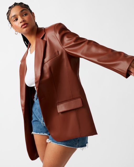 IMAAN FAUX LEATHER BLAZER COGNAC - SM REBOOTED - Image 3