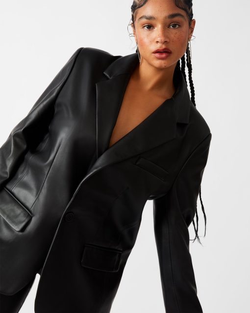 IMAAN FAUX LEATHER BLAZER BLACK - Image 2