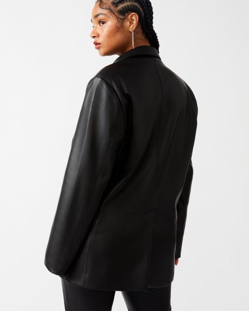 IMAAN FAUX LEATHER BLAZER BLACK - Image 4
